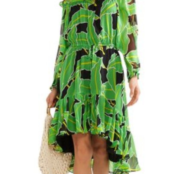 NWOT Diane Von Furstenberg DVF Camila Silk Green Chiffon Palm Midi Dress S $495 - Picture 6 of 8